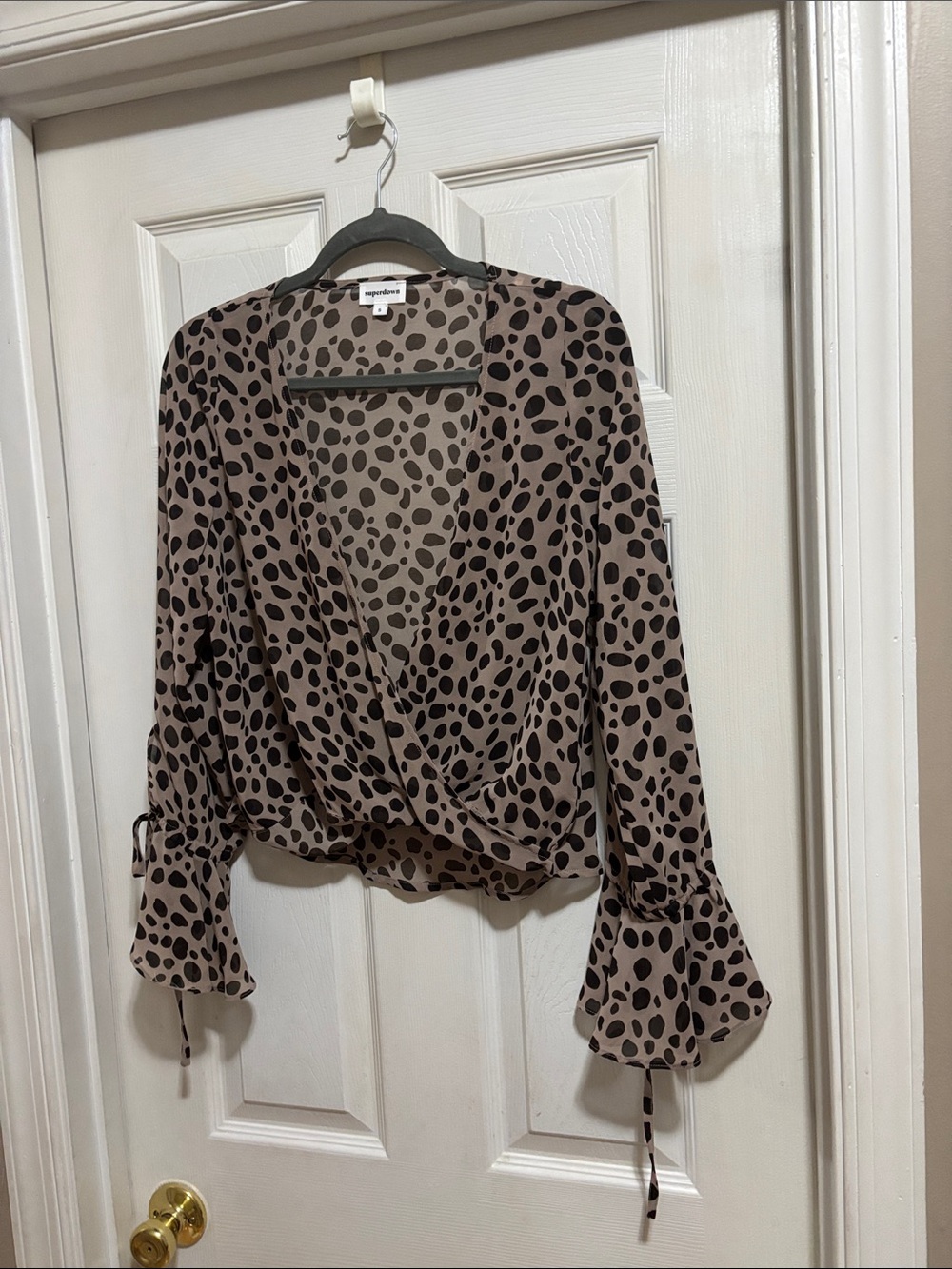 superdown Taupe and Black Leopard Wrap Blouse